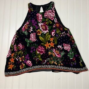 Zara Trafaluc Collection Black Floral Sleeveless Open Back Top Small